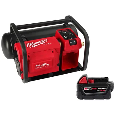Milwaukee 2840-20-48-11-1850, bundle: M18 FUEL 18-Volt Lithium-Ion Brushless Cordless 2 Gal. Electric Compact Quiet Compressor W/ 5.0 Ah Battery