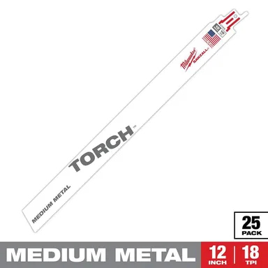 Milwaukee 48-00-8789, accessory: 12 in. 18 TPI TORCH Medium Metal Cutting SAWZALL Reciprocating Saw Blades (25-Pack)