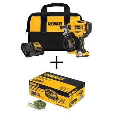 DeWalt DCN45RND1WCR3D, bundle: 20V MAX Lithium-Ion 15-Degree Cordless Roofing Nailer Kit with 1-1/4 in. x 0.120-Gauge Coil Roofing Nails (7,200-Pack)