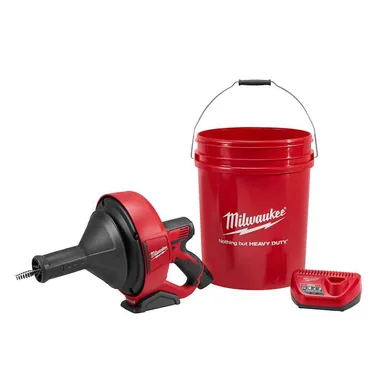 Milwaukee 2571-21, kit: M12 12-V Lithium-Ion Cordless Drain Snake Auger W/ (1) 1.5Ah Battery, 5/16 in. x 25 ft. Cable, Charger, & 5 Gal. Bucket