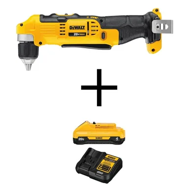 DeWalt DCD740BW240C, bundle: 20V MAX Cordless 3/8 in. Right Angle Drill/Driver, (1) 20V MAX Compact Lithium-Ion 4.0Ah Battery, & 12V-20V MAX Charger