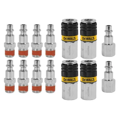 DeWalt DXCM036-0232, accessory: 1/4 in. NPT Industrial Couplers and Plugs, Includes: 4-Female Couplers, 8-Male Plugs, and 2-Female Plugs