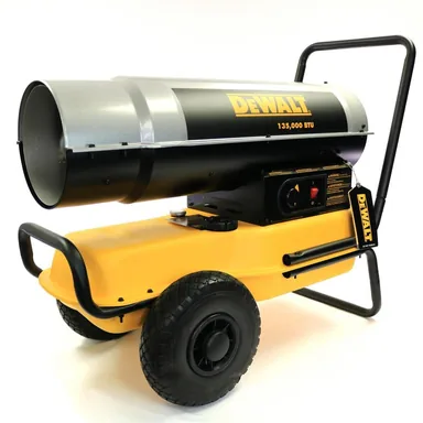 DeWalt DXH135KT, standalone tool: 135,000 BTU Yellow Forced Air Kerosene Outdoor Torpedo Space Heater with Multi-Fuel Compatibility