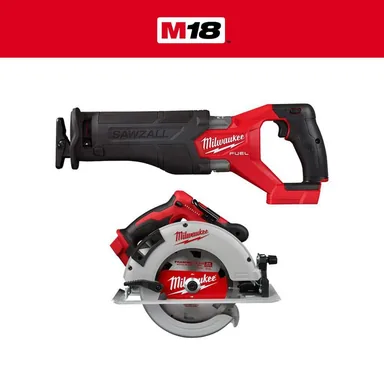 Milwaukee 2821-20-2631-20, bundle: M18 FUEL GEN-2 18V Lithium-Ion Brushless Cordless SAWZALL Reciprocating Saw and 7-1/4 in Circular Saw (2-Tool)