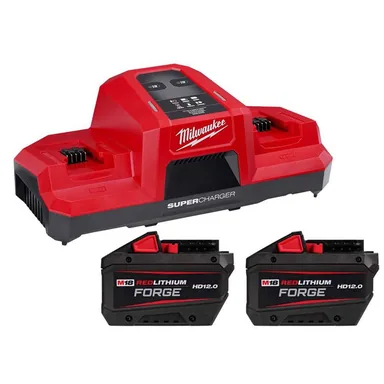 Milwaukee 48-59-1815-48-11-1813-x2, bundle: M18 18V Dual Bay Simultaneous Super Charger with (2) M18 REDLITHIUM FORGE HD 12.0 Ah Battery