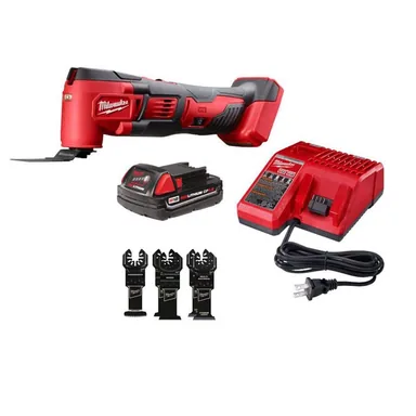 Milwaukee 2626-21-49-25-1140WXX, bundle: M18 18V Lith-Ion Cordless Oscillating Multi-Tool Kit w/ one 1.5 Ah Battery, Charger, & Multi-Tool Blade Set
