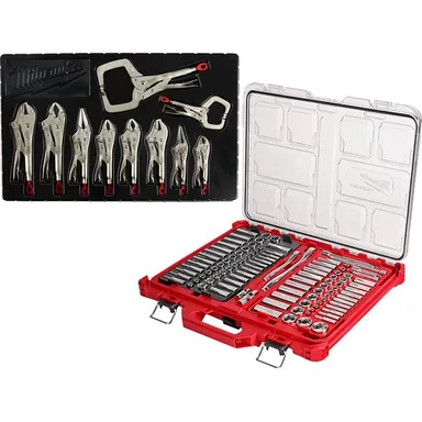 Milwaukee 48-22-9486-48-22-3690, bundle: 3/8 in. and 1/4 in. Drive SAE/Metric Ratchet and Socket Mechanics Tool Set with PACKOUT Case and Pliers Set (116-Piece)