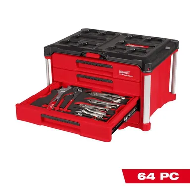Milwaukee 48-22-9493, unpowered: Hand Tool Set with PACKOUT 4 Drawer Tool Box (64-Piece) (photograph from the Home Depot listing)