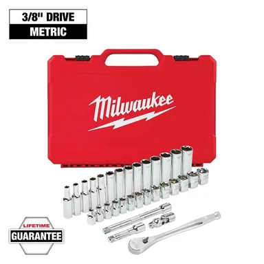 Milwaukee 48-22-9508, unpowered: 3/8 in. Drive Metric Ratchet and Socket Mechanics Tool Set (32-Piece)