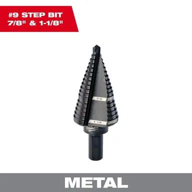 Milwaukee 48-89-9209, accessory: 7/8 in. - 1-1/8 in. #9 Black Oxide Step Drill Bit (2-Steps)