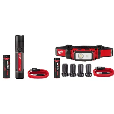 Milwaukee 2160-21-2163-21, bundle: RLUSB 800L COMPACT FLASHLIGHT and 600 Lumens LED REDLITHIUM Hard Hat Headlamp (2-Pack)