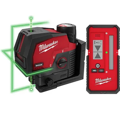 Milwaukee 3622-21-48-35-1211, bundle: M12 12-Volt Lithium-Ion Cordless Green 125 ft. Cross Line and Plumb Points Laser Level Kit with Laser Detector