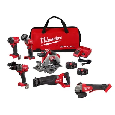 Milwaukee 3697-25-2888-20, bundle: M18 FUEL 18V Lithium-Ion Brushless Cordless Combo Kit (5-Tool) with Brushless Grinder w/Variable Speed and Paddle Switch