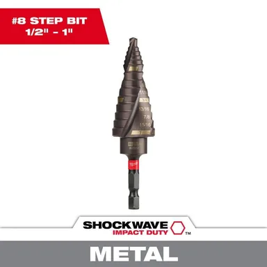Milwaukee 48-89-9248, accessory: SHOCKWAVE 1/8 in. - 1 in. #8 Impact-Rated Titanium Step Drill Bit (9-Steps)