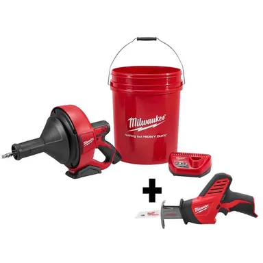 Milwaukee 2571-21-2420-20, bundle: M12 12V Lithium-Ion Cordless Auger Snake Drain Cleaning Kit with M12 HACKZALL Reciprocating Saw