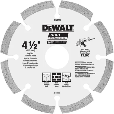 DeWalt DW4782, accessory: 4-1/2 in. HP Segmented Diamond Blade