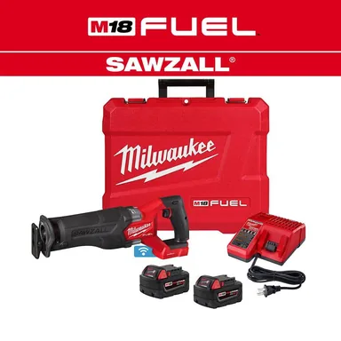 Milwaukee 2822-22, kit: M18 FUEL ONE-KEY 18V Lithium-Ion Brushless Cordless SAWZALL Reciprocating Saw Kit with Two 5.0 Ah Batteries, Case (photograph from the Home Depot listing)