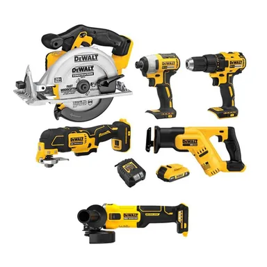 DeWalt DCK540D1WCG407B, bundle: 20V MAX Lithium-Ion Cordless Combo Kit (5-Tool) and 20V MAX Brushless 4-1/2 in. Angle Grinder with 2Ah Battery & Charger