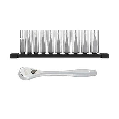 Milwaukee 48-22-9505-48-22-9038, bundle: 3/8 in. Drive Metric Deep Well 6-Point Socket Set and 3/8 in. Drive Ratchet (11-Piece)