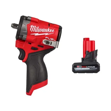 Milwaukee 2562-20-48-11-2450, bundle: M12 FUEL 12V Lithium-Ion Brushless Cordless Stubby 3/8 in. Impact Wrench with M12 XC High Output 5.0 Ah Battery Pack