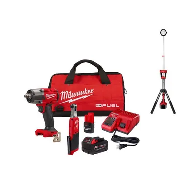 Milwaukee 3890-22-2131-20, bundle: M18 FUEL 18V Cordless Mid Torque 1/2 in. Impact Wrench w/ M12 FUEL 3/8 in. Ratchet Combo Kit w/ M18 Tower Light