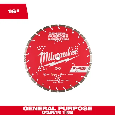 Milwaukee 49-93-9016, accessory: 16 in. DIAMOND MAX General Purpose Segmented Turbo Diamond Blade