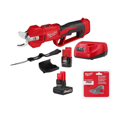 Milwaukee 2534-21-48-11-2450-48-44-2769, bundle: M12 12V Cordless Brushless Pruner Shears Kit w 2.0 Ah Battery & Charger, M12 HO 5.0 Ah Battery, Replacement Pruner Blade