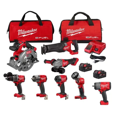 Milwaukee 3697-27-2967-20, bundle: M18 FUEL 18V Lithium-Ion Brushless Cordless Combo Kit with (2) 5.0 Ah Batteries (7-Tool) & 1/2 in. Impact Wrench
