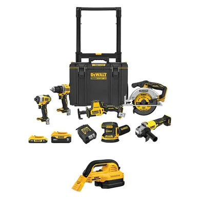 DeWalt DCKTS650D1P1W7B, unclassified: 20V Lithium-Ion Cordless 6-Tool Combo Kit and Wet/Dry Vac with 5 Ah and 2 Ah Batteries Charger and Rolling Toolbox