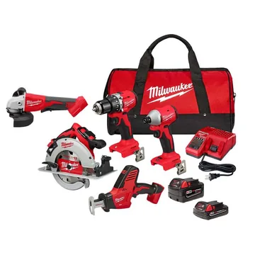 Milwaukee 3693-24CX-2686-20, bundle: M18 18-Volt Lithium-Ion Brushless Cordless Combo Kit (4-Tool) with 2-Batteries, 1-Charger with 4-1/2 in./5 in. Grinder