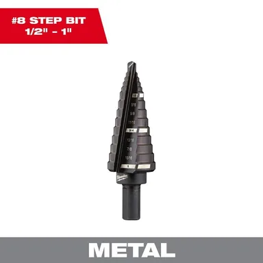 Milwaukee 48-89-9208, accessory: 1/2 in. - 1 in. #8 Black Oxide Step Drill Bit (9-Steps)