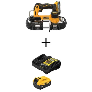 DeWalt DCS377E1WCB205C, bundle: ATOMIC 20V MAX Lithium-Ion Cordless 1-1/4 in. Bandsaw Kit with 1.7 Ah and 5.0 Ah Batteries and (2) Chargers