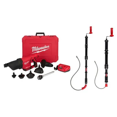 Milwaukee 49-16-3576-2572B-21-49-16-3574, bundle: M12 12-Volt Lithium-Ion Cordless Drain Cleaning Airsnake Air Gun Kit, 6 ft. Toilet Auger and 4 ft. Urinal Auger