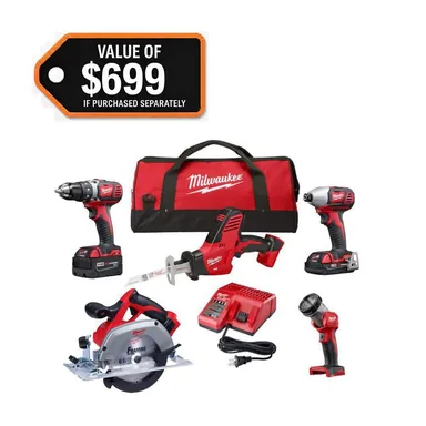 Milwaukee 2695-25CX, kit: M18 18V Lithium-Ion Cordless Combo Kit (5-Tool) with (1) 3.0Ah and (1) 1.5Ah Battery, (1) Charger, (1) Tool Bag