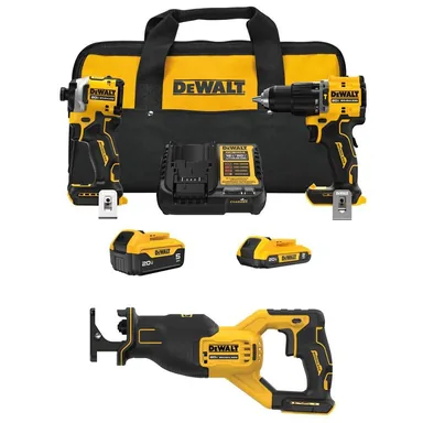 DeWalt DCK200D1P1W382B, bundle: ATOMIC 20-Volt Lithium-Ion Cordless 2-Tool Combo Kit and Brushless Recip Saw wi/ 5.0 Ah and 2.0 Ah Batteries and Charger