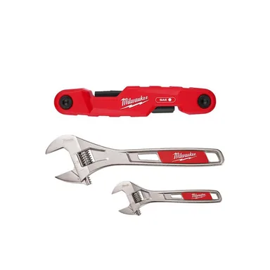 Milwaukee 48-22-2180-48-22-7400, bundle: SAE Electrician's Folding Hex Key Set (11 Key) and 6" & 10" Adjustable Wrench Set (2-Piece)