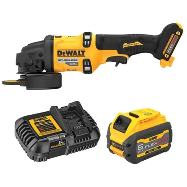 DeWalt DCG418BWDCB606C, bundle: FLEXVOLT 60V MAX Lithium-Ion Cordless Brushless 4.5 in. to 6 in. Small Angle Grinder with 6Ah Battery and Charger