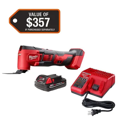 Milwaukee 2626-21, kit: M18 18V Lithium-Ion Cordless Oscillating Multi-Tool Kit with one 2.0 Ah Battery & Charger