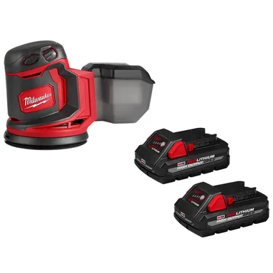 Milwaukee 2648-20-48-11-1837, bundle: M18 18V Lithium-Ion Cordless 5 in. Random Orbit Sander with Two 3.0 Ah Batteries