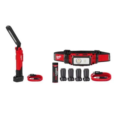 Milwaukee 2128-21-2163-21, bundle: 550 Lumens LED REDLITHIUM USB Stick Light with Magnet and 600 Lumens LED REDLITHIUM Hard Hat Headlamp