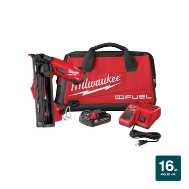 Milwaukee 2841-21CT, kit: M18 FUEL 18-Volt Lithium-Ion Brushless Cordless Gen II 16-Gauge Angled Finish Nailer Kit with 2.0Ah Battery and Charger