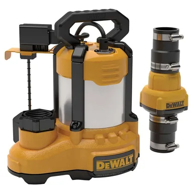 DeWalt DXWP62389, standalone tool: 1/3 HP. Stainless Steel/Cast Iron Submersible Sump Pump Kit