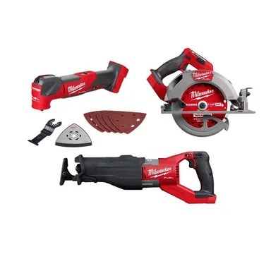 Milwaukee 2836-20-2834-20-2722-20, bundle: M18 FUEL 18V Lithium-Ion Cordless Brushless Oscillating Multi-Tool, 7-1/4 in. Circular Saw, & SAWZALL Recip Saw