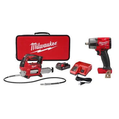 Milwaukee 2646-21CT-2962-20, bundle: M18 18V Lithium-Ion Cordless Grease Gun 2-Speed w/ (1) 1. 5Ah Batteries, Charger, & 1/2 in. Mid Torque Impact Wrench