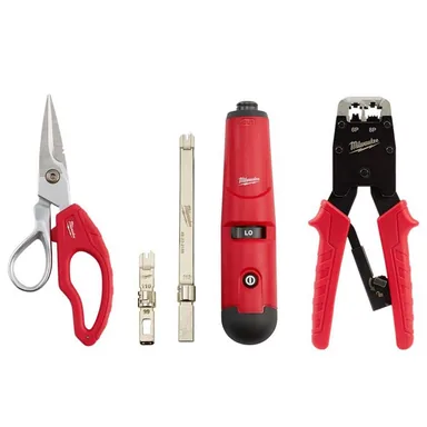 Milwaukee 48-22-2165-48-22-3075-48-22-4045, bundle: Electrician Snips and Impacting Punchdown Tool and Ratcheting Modular Crimper Hand Tool Set (3-Tool)