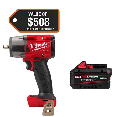 Milwaukee 2960-20-48-11-1881, bundle: M18 FUEL GEN-2 18V Lithium-Ion Mid Torque Brushless Cordless 3/8 in. Impact Wrench w/ FORGE 8.0 Ah Battery