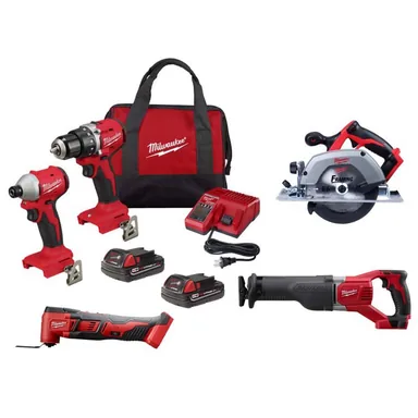 Milwaukee 3692-22CT-2621-20-2630-20-2626-20, bundle: M18 18V Lithium-Ion Brushless Cordless Compact Drill/Impact Combo Kit (2-Tool) w/ Sawzall Reciprocating Saw & Multi-Tool