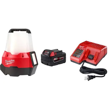 Milwaukee 2144-20-48-59-1850, bundle: M18 18V 2200 Lumens Cordless Radius LED Compact Site Light with Flood Mode w/ (1) 5. 0Ah Battery and Charger