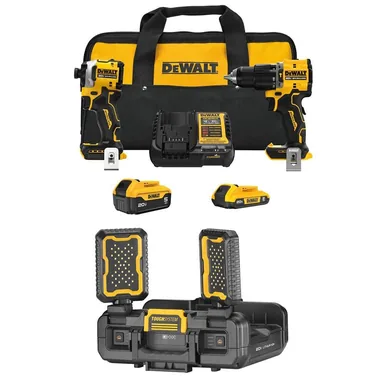 DeWalt DCK200D1P1W8062, bundle: ATOMIC 20V Lithium-Ion Cordless 2-Tool Combo Kit and Cordless LED Work Light with 5 Ah and 2 Ah Batteries and Charger