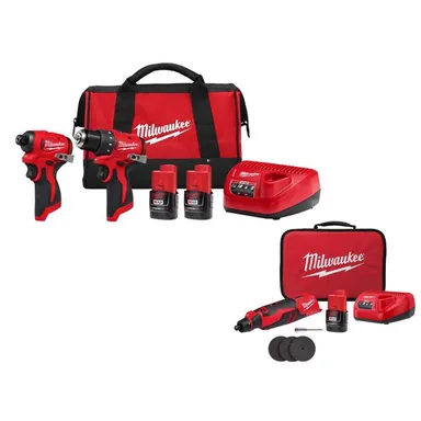 Milwaukee 3494-22-2525-21, bundle: M12 12-Volt Lithium-Ion Brushless Cordless Subcompact Drill and Impact Driver Combo Kit with Rotary Tool (3-Tool)